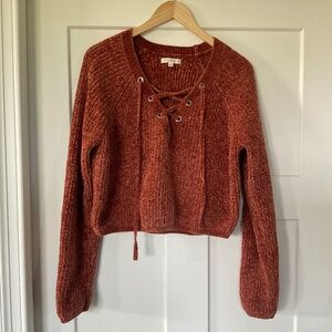 PacSun LA Hearts Super Soft Cropped Lace Up Sweater Large